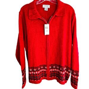 NWT Jennifer Moore Women's Sweater L large Red Cardigan  Misses Sz 12 14 New Tag